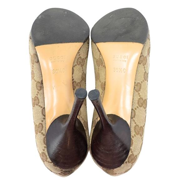 Gucci Heels GG Guccissima Supreme Canvas Red Green Web Ophidia Bow Peep Toe 36.5 - Picture 9 of 9